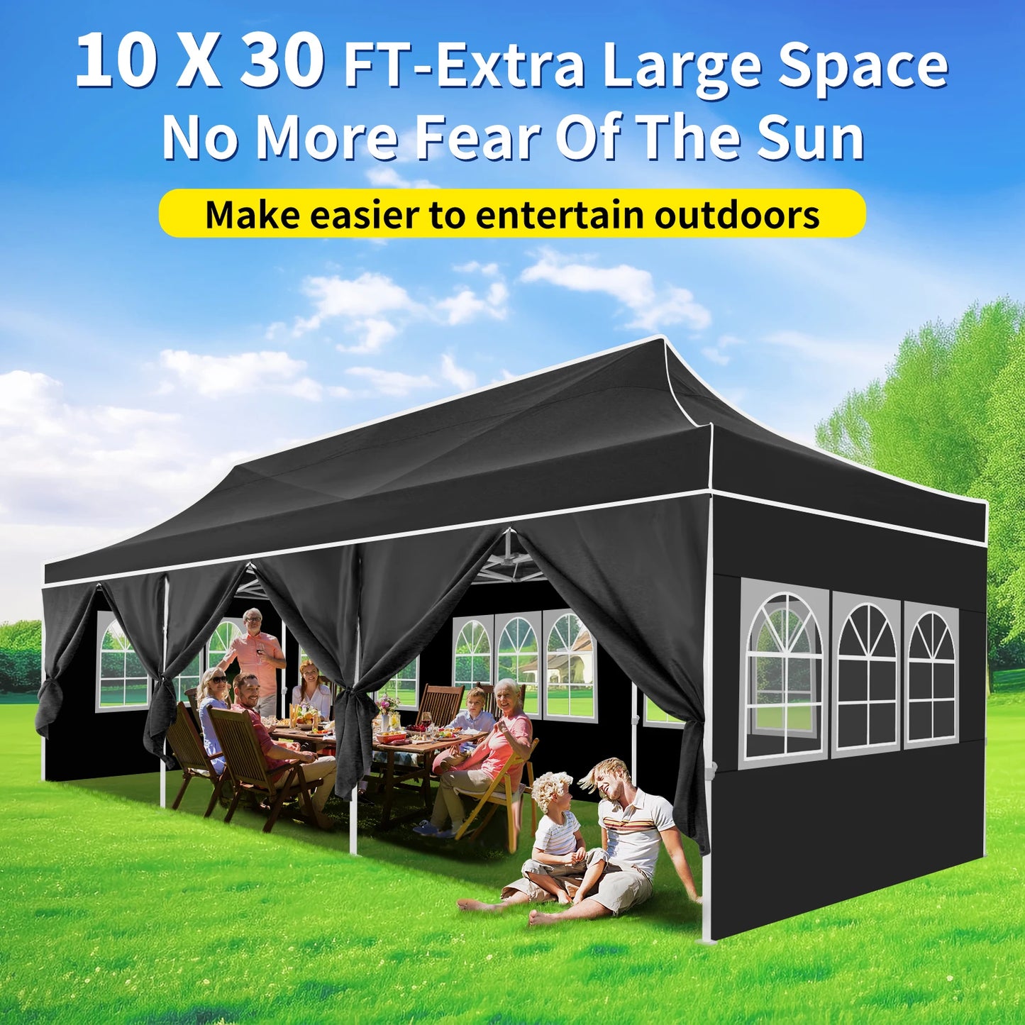 Partytent – Tuinpaviljoen – Evenemententent – Overkapping – 3x6 Meter – Staalframe – Waterdicht Met Zijwanden - Zwart