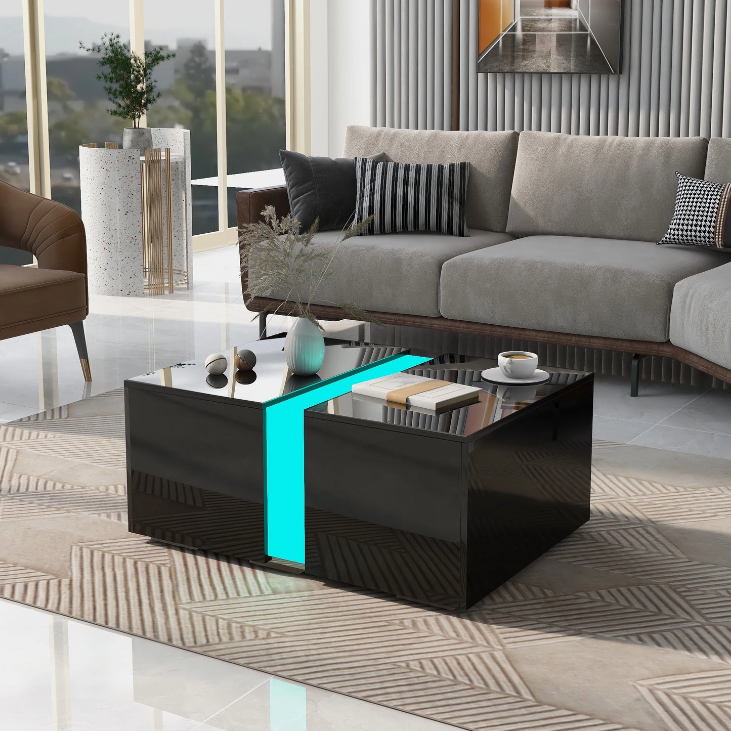 LED Salontafel – Verlichte Tafel – Salontafel Met Opbergruimte – Bijzettafel – 16 Kleuren LED Met Afstandsbediening – Uitschuifbare Lade