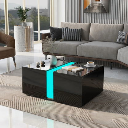 LED Salontafel – Verlichte Tafel – Salontafel Met Opbergruimte – Bijzettafel – 16 Kleuren LED Met Afstandsbediening – Uitschuifbare Lade