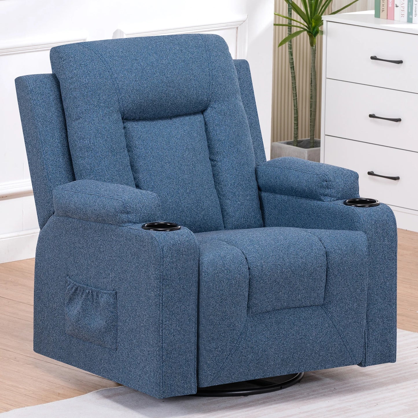 Relaxfauteuil – Relaxstoel – TV Fauteuil – Draaifauteuil – Zithoekstoel – Blauw – Verstelbare Rugleuning 160° – Uitklapbaar Voetenbankje