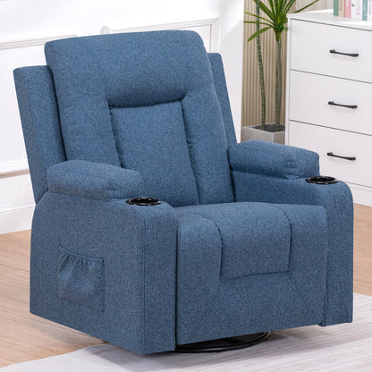 Relaxfauteuil – Relaxstoel – TV Fauteuil – Draaifauteuil – Zithoekstoel – Blauw – Verstelbare Rugleuning 160° – Uitklapbaar Voetenbankje