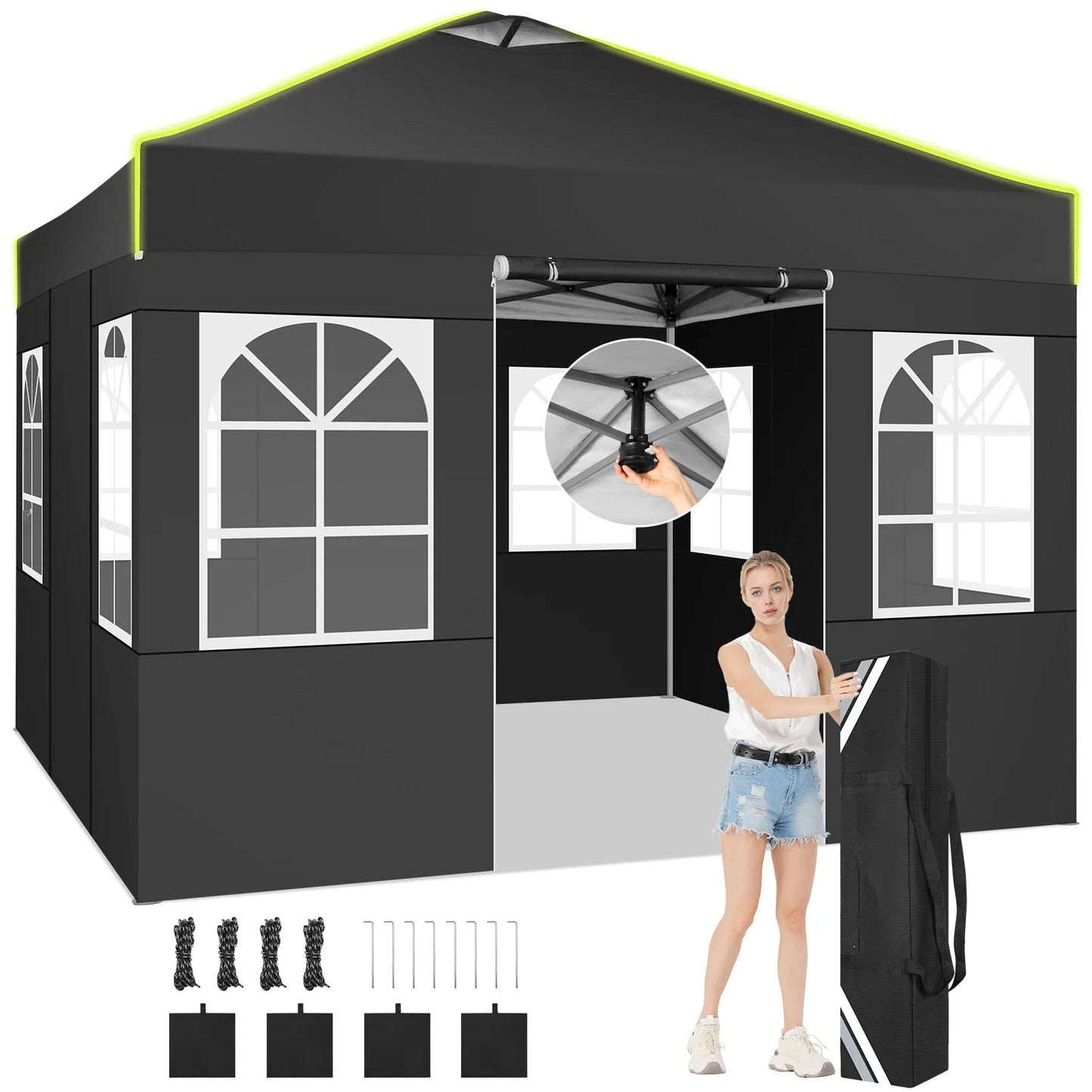 Vouwwagen 3x3 Meter – Partytent – Opvouwbare Tent – Markt Tent – Waterdicht – UV-Bescherming 50+ – Verstelbare Hoogte - QUORE