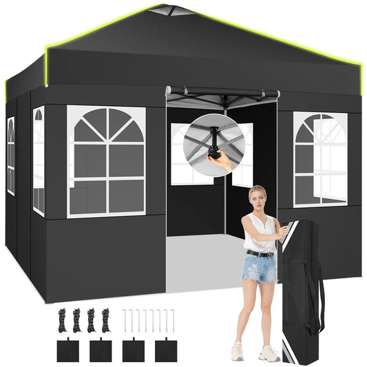 Vouwwagen 3x3 Meter – Partytent – Opvouwbare Tent – Markt Tent – Waterdicht – UV-Bescherming 50+ – Verstelbare Hoogte - QUORE