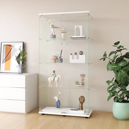Vitrinekast – Glazen Kast – Opbergkast – Displaykast – Verzamelkast – 4 Glazen Planken – Dubbele Deuren Met Slot – Wit