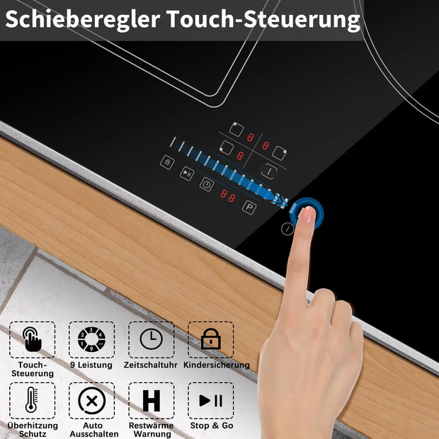 Inductie kookplaat - Induction Hob - Induction Cook Top - Inductie Fornuis - Elektrische Brander - Inductiekookplaat met frame - 60 cm - 3 platen - 6800W - Flexzone voor grill - Schuifbediening - Touch Control - Kinderbeveiliging - Zwart