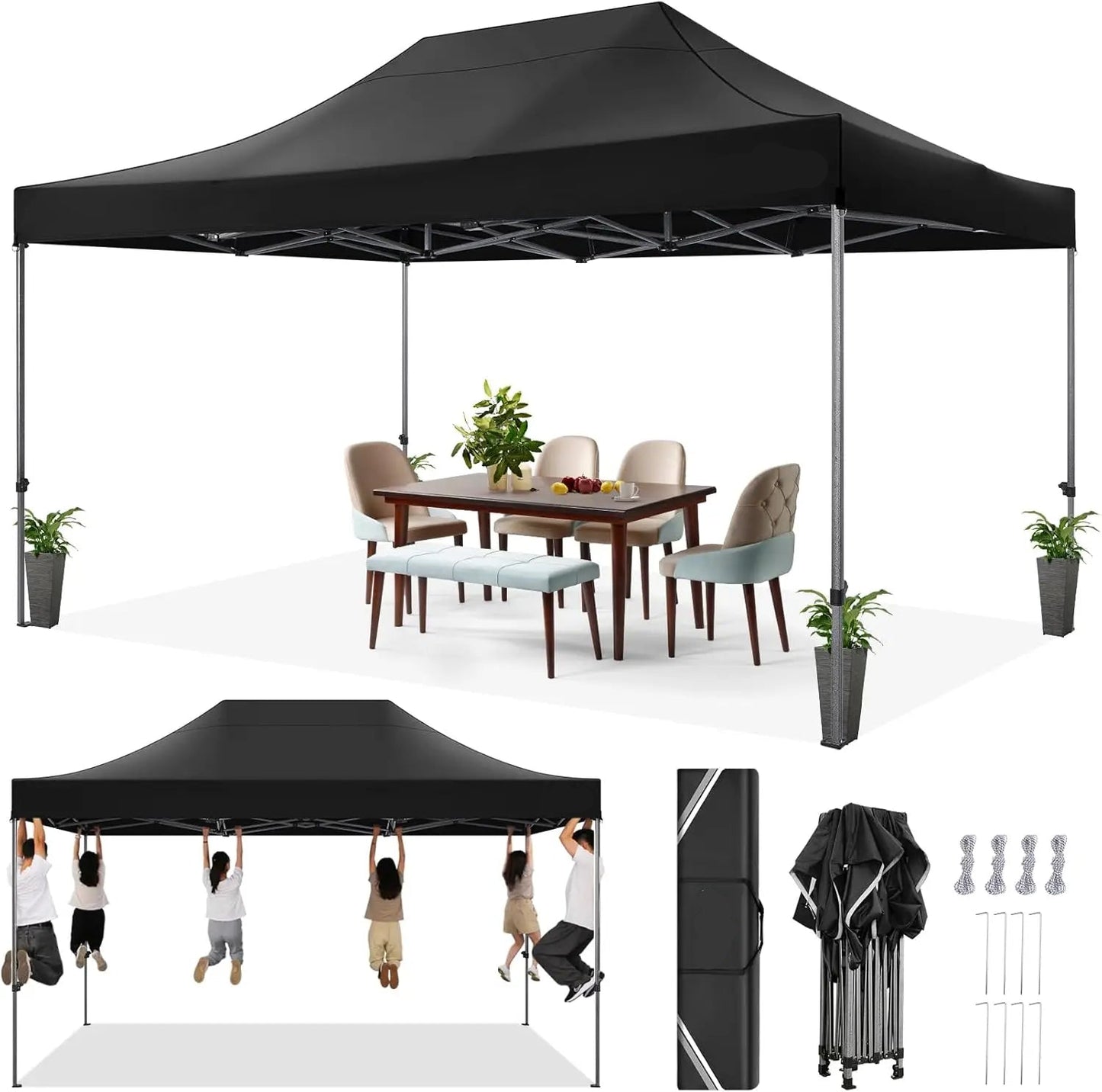 Tuinpaviljoen - Pop-Up Luifel – Luifeltent – Schaduwdoek – Terrasluifel – 3x4,5 Meter – Waterdicht Polyester – Stalen Frame - Zwart