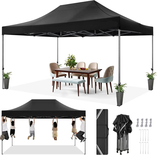 Tuinpaviljoen - Pop-Up Luifel – Luifeltent – Schaduwdoek – Terrasluifel – 3x4,5 Meter – Waterdicht Polyester – Stalen Frame - Zwart
