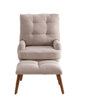 Fauteuil – Woonkamerstoel – Relaxstoel – Leesfauteuil – Beige Kleur – Verstelbare Rugleuning – Houten Poten - 69 × 96 × 60 cm - Beige