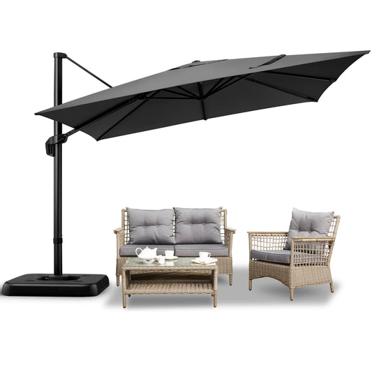 Parasol - Zweefparasol - Vrijdragende Parasol – Grote Parasol – Tuinparasol – Draaibare Parasol – 3X3 Meter – UV-Bestendig – Waterafstotend - Grijs
