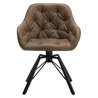 Draaibare Eetkamerstoelen – Set van 2 - Eetstoel – Bureaustoel – Leesstoel – Comfortstoel – Ergonomisch Design – 360° Draaibaar - Leer - Bruin