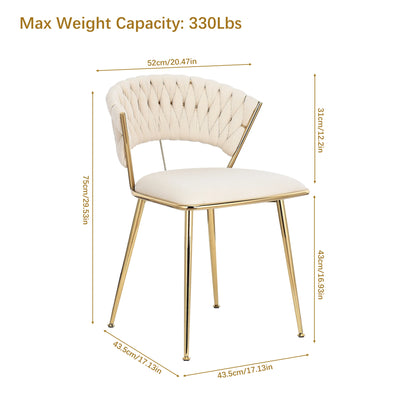Eetkamerstoelen - Eetstoelen - Keukenstoelen - Set van 2 - Moderne Vergulde Technologie - Hoogwaardige Interieurdecoratie - met Metalen Poten - Fluwelen Zitje - Voor Woonkamers - Eetgedeelte - 52 x 43.5 x 75 cm - Beige