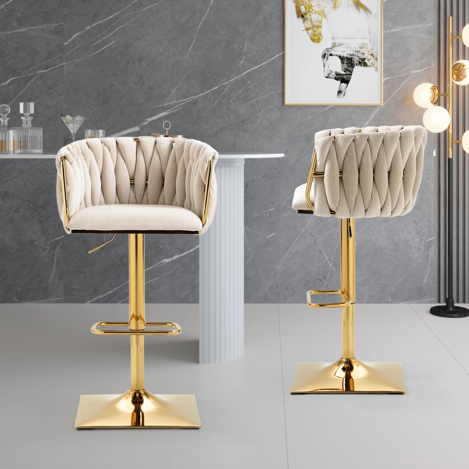 Barstoel – Barkruk – Keukenstoel – Caféstoel – Verstelbaar Van 63 Tot 87 Cm – 360° Draaibaar - Beige - QUORE