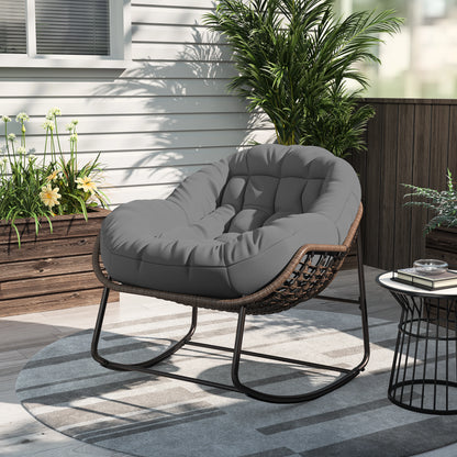 Rotan Stoel – Schommelstoel – Loungestoel – Tuinstoel – Fauteuil – Oversized Design – Waterafstotende Polyester Zitting – 105x90x80 cm – Grijs