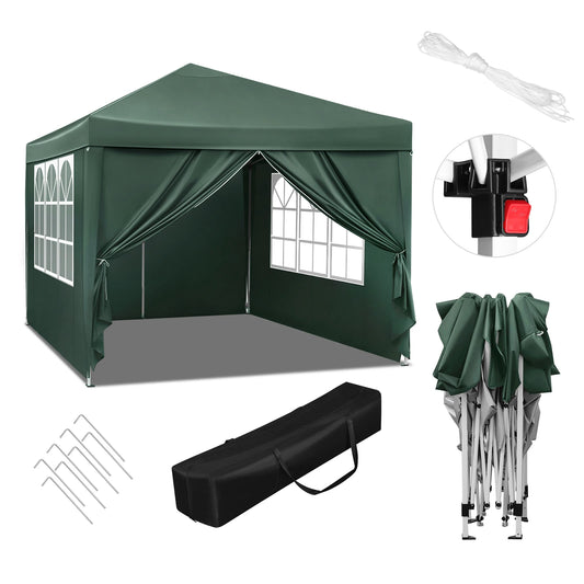3x3m Opvouwbare Partytent - Easy Up Partytent - Partytent Opvouwbaar - Tuinpaviljoen - Waterdicht - UV - Bescherming - Verstelbare Hoogte - Draagtas - Zonnescherm - Groen - QUORE