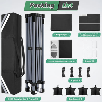 Pop-Up Tent – Vouwtent – Evenemententent – Marktkraamtent – Waterdicht Oxford Doek – UPF 50+ Bescherming – Verstelbare Hoogte - 3 x 3 m - Zwart