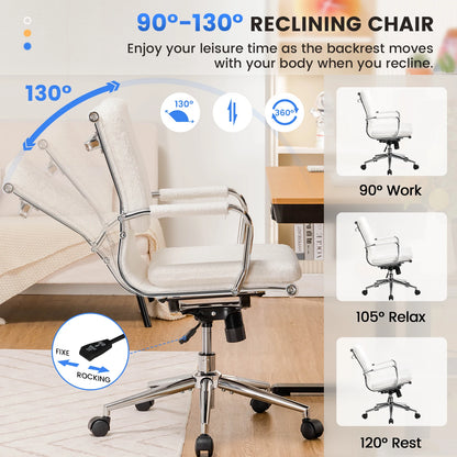Bureaustoel – Ergonomische Bureaustoel – Werkstoel – Kantoorstoel – Stoel Met Ademend Textiel – In Hoogte Verstelbaar – Schommelbaar Tot 130° - 49 x 49 x 105 cm - Wit - QUORE