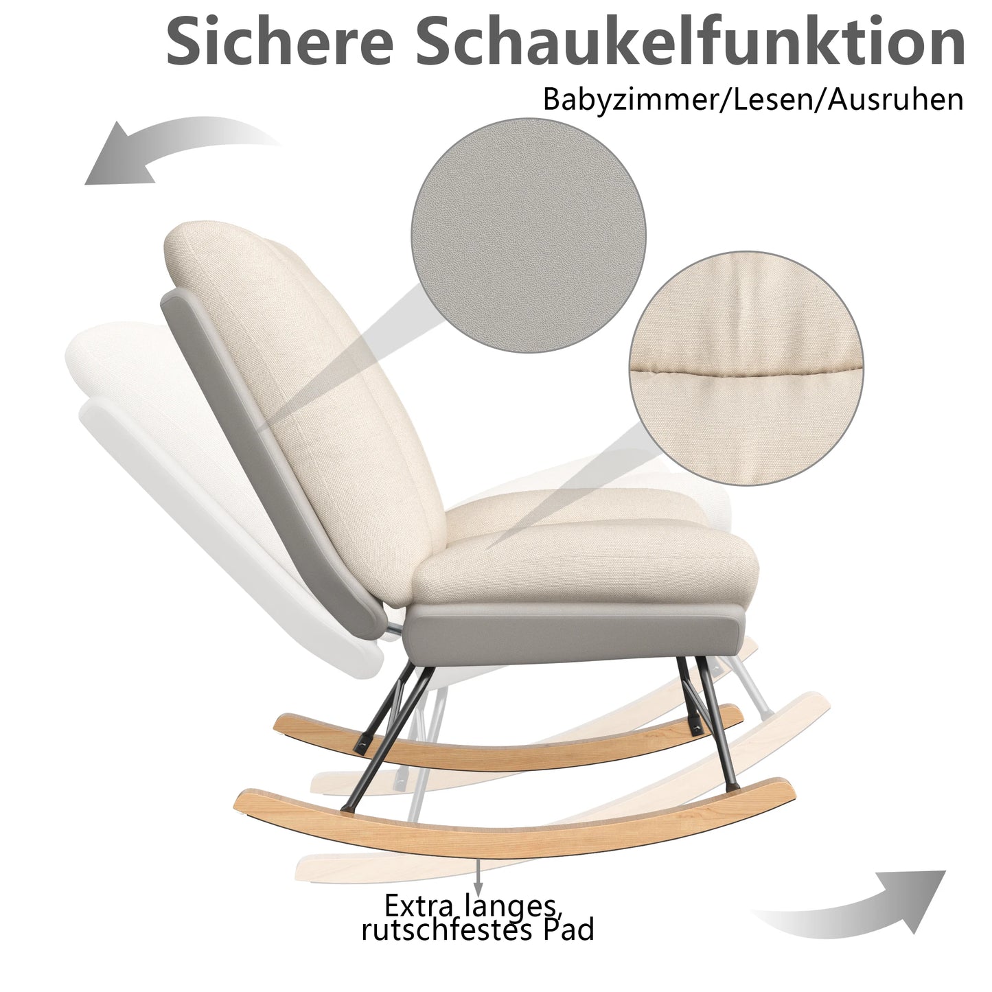 Schommelstoel – Wiegstoel – Relaxstoel – Lounge Stoel – Ademend Katoen-Linnen – Verstelbare Rugleuning – Stevig Metalen Frame