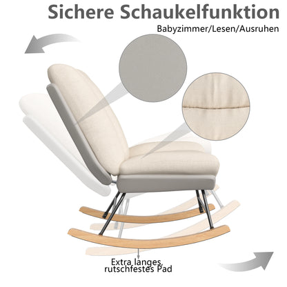 Schommelstoel – Wiegstoel – Relaxstoel – Lounge Stoel – Ademend Katoen-Linnen – Verstelbare Rugleuning – Stevig Metalen Frame