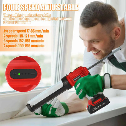 Elektrisch Kitpistool - Accu Kitspuit - Lijmpistool - 4 Snelheden - 18V - voor Deuren - Ramen - Meerdere Toepassingen - Langdurige Batterijduur - 1 Accu - Rood - QUORE