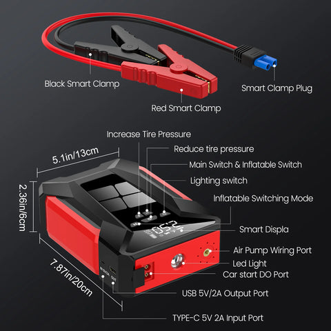 Jumpstarter - Jumpstarter voor Auto - 28000mAh - Auto Startapparaat - Jumpstarter met Powerbank & 150PSI Bandenvuller - Multifunctionele Jumpstarter - Zwart