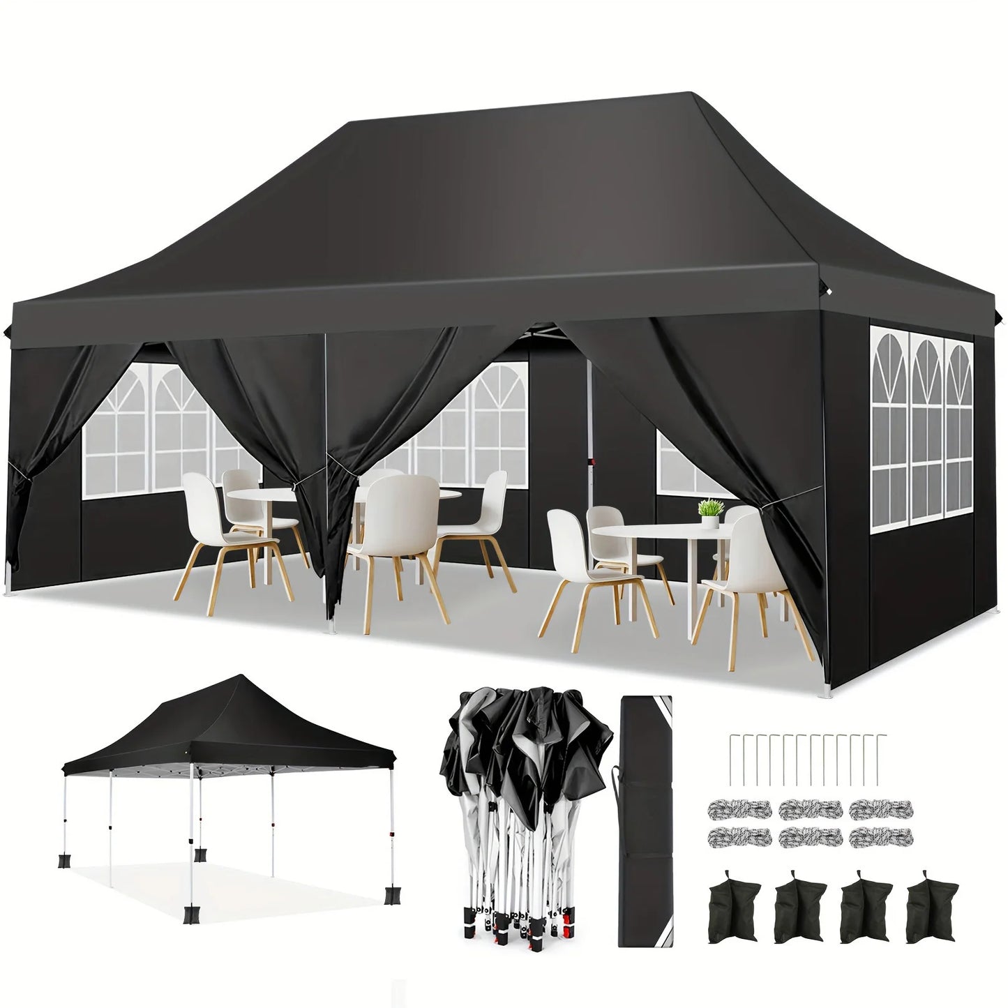 Partytent – Feesttent – Evenemententent – Tuinfeesttent – Grote Afmetingen 3x6 Meter – Waterdicht Oxford 210D - Zwart