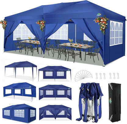 Partytent – Opvouwbaar Tuinhuisje – Buiten Tent – Schaduw Tent – 3x6 Meter – Waterdicht 210D Oxford – Verstelbare Hoogte - Donkerblauw - QUORE