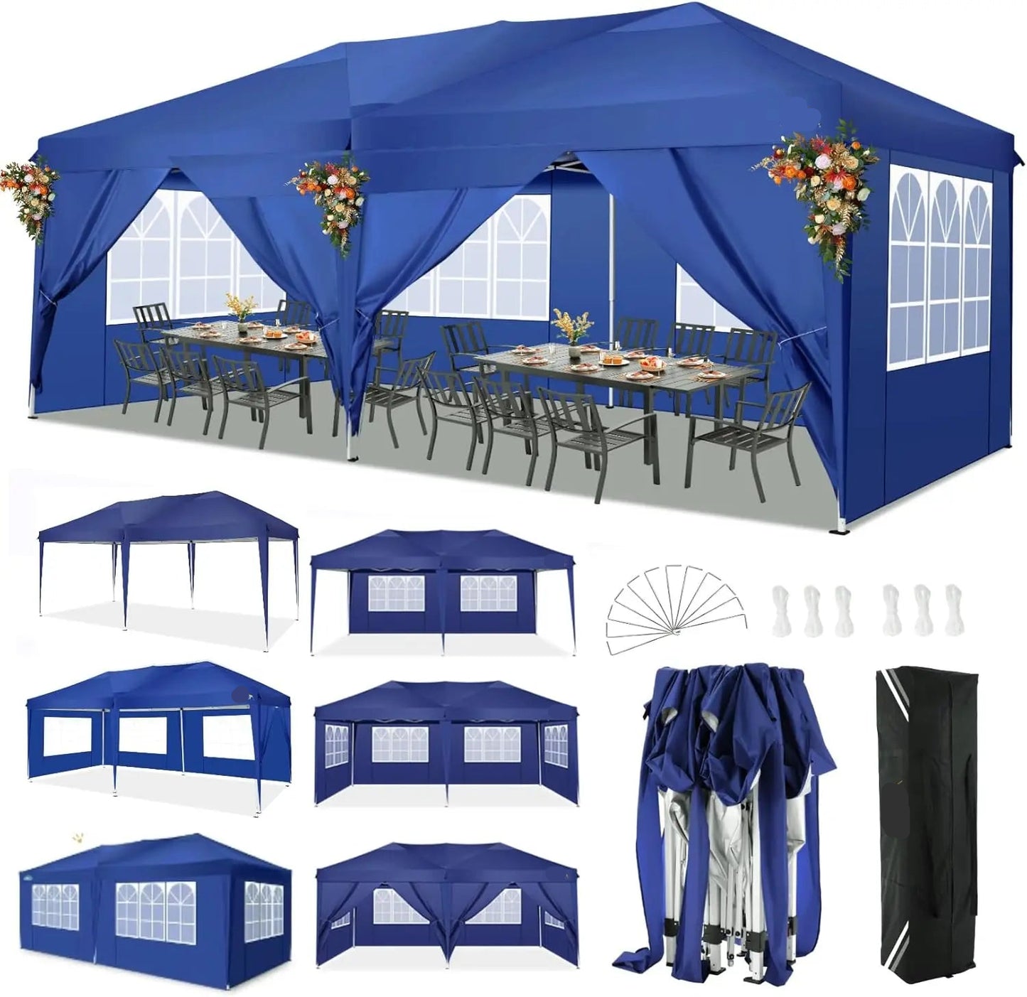 Partytent – Tent – Overkapping – Buitenluifel – 3x6 Meter – Waterdicht Oxford Doek – Verstelbaar Stalen Frame - Marineblauw
