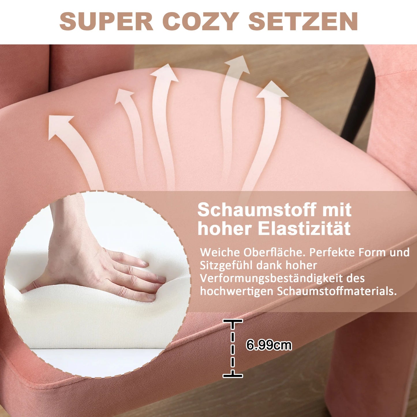 Eetkamerstoelen – Gestoffeerde Stoelen – Velvet Stoelen – Houten Stoelen – Comfortabele Zitting – Maximaal 150 Kg Draagvermogen - Roze