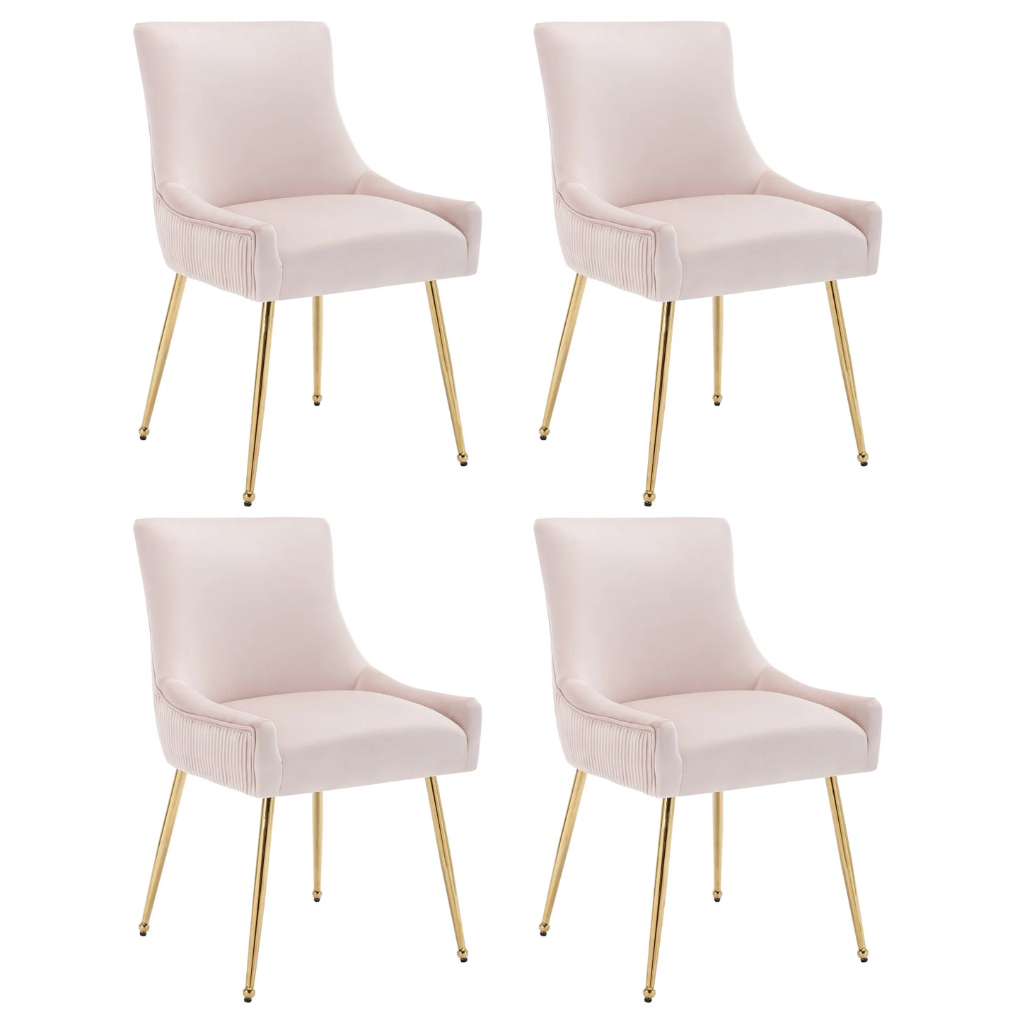 Eetkamerstoel – Stoel – Dining Chair – Velours Stoel – Set Van 4 - Gewatteerde Stoel – Metalen Pootjes – Ergonomisch Ontwerp - Roze