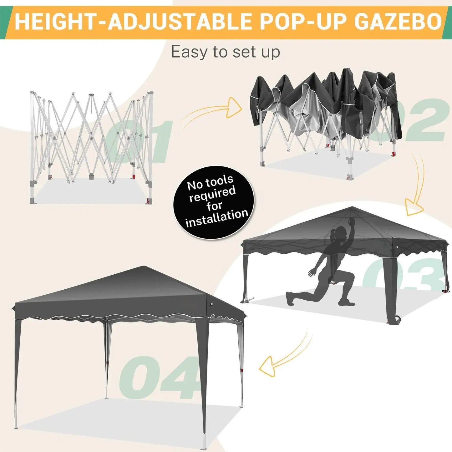Paviljoen - Tuinpaviljoen - Partytent - Tuintent - Pop-up Kliksysteem - Stabiel - Vouwtent - Verwijderbaar Zijpanelen - Opvouwbaar - Waterdicht - Hoogte Verstelbaar - 50+UV-Bescherming - voor Tuin - Buiten - Achtertuin - 210D Oxford-stof - 3 x 3 m - Zwart