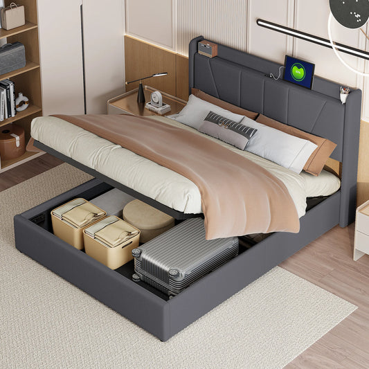 Bed met Opbergruimte – Tweepersoonsbed – Opbergbed – Boxspringbed – Ledikant – 140x200 cm – Hydraulisch Hefmechanisme – Gestoffeerd Hoofdeinde
