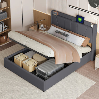 Bed Met Opbergruimte – Tweepersoonsbed – Slaapbank – Opbergbed – Hydraulisch Bed – 160x200 cm – Houten Frame – Hydraulisch Liftmechanisme
