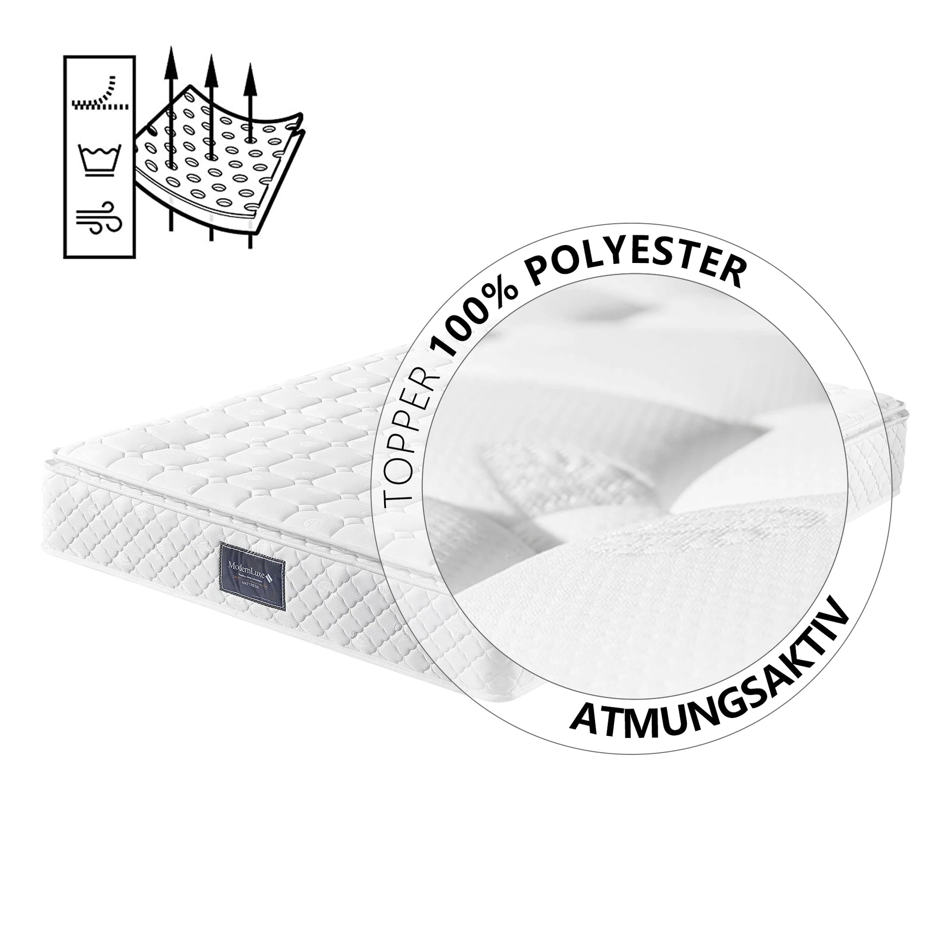 140x200 90x200 160x200cm 7 Zones Cold Foam Mattress Pocket Spring Takers H3 Hardness 25cm Height Padded Microfiber Cover Topping - QUORE