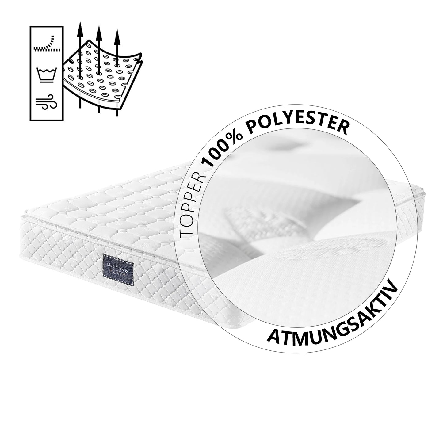 140x200 90x200 160x200cm 7 Zones Cold Foam mattress Pocket spring Takers H3 Hardness 25cm Height Quilted Microfiber Cover Topping - QUORE