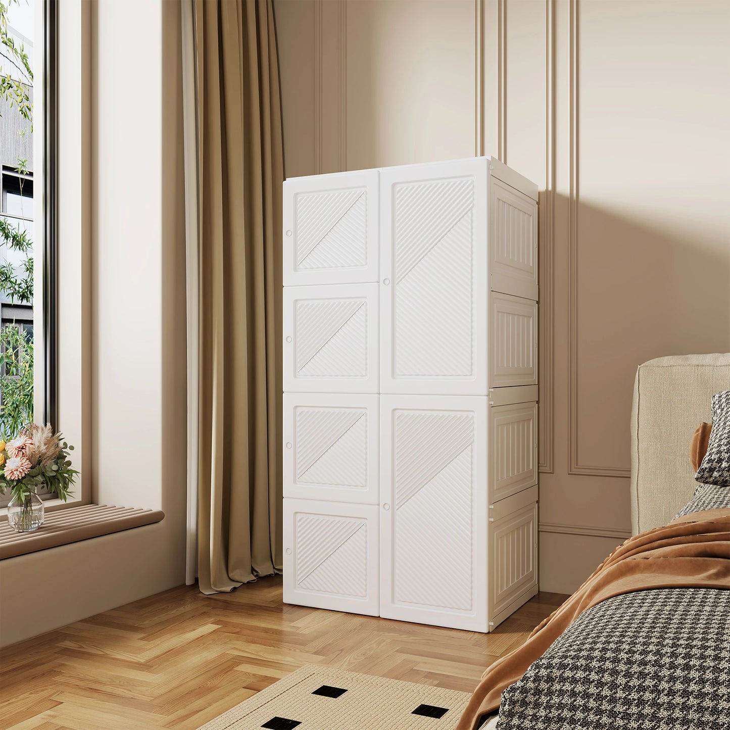 Opvouwbare Kledingkast – Kledingrek Kast – Garderobekast – Draagbare Kledingkast – Witte Deur – Lichtgewicht PP Plastic – Ruimtebesparend Design - QUORE