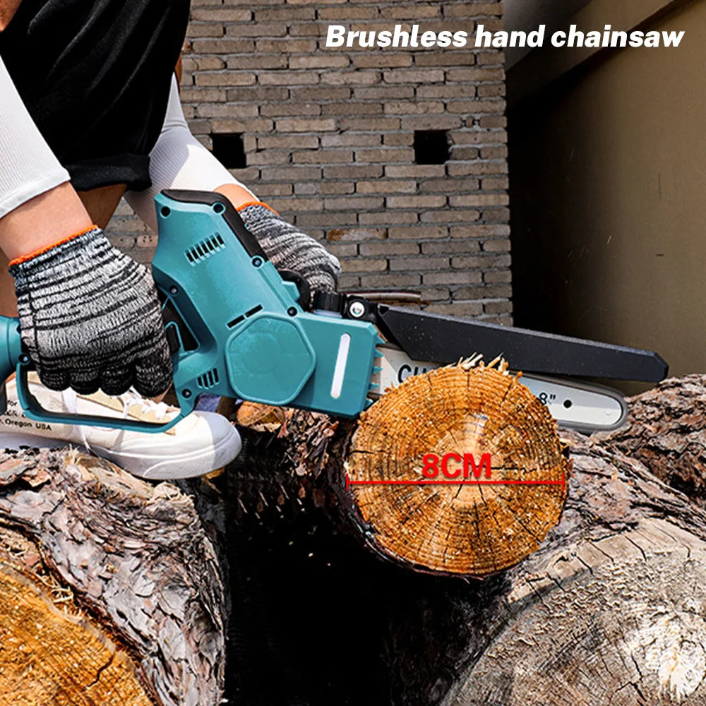 Mini Kettingzaag - Takkenzaag - Handzaag - Snoeizaag - Draadloze - 8 Inch - 18V - 3000W - Brushless - Boom- en Houtzagen - Tuin - Lightweight - 2 Accu
