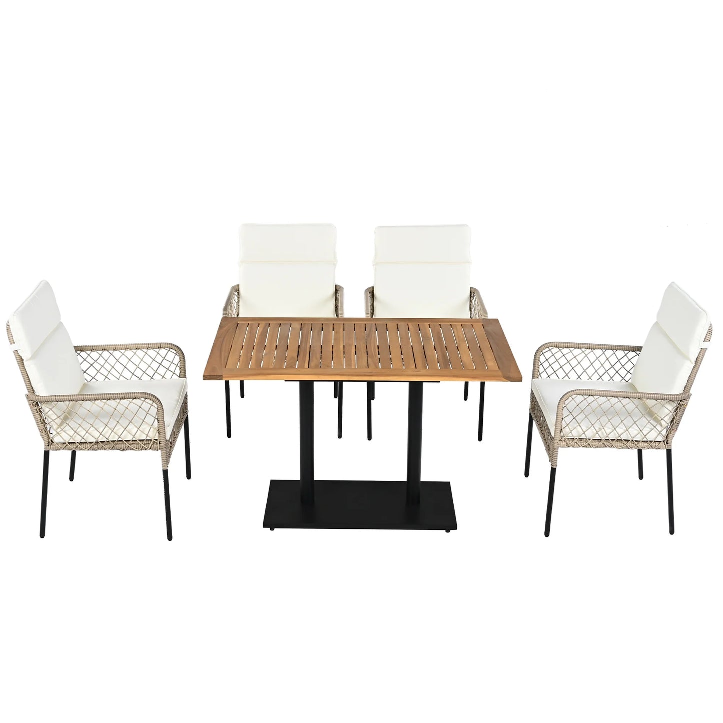 Tuinmeubelset - 5-Delige Eettafelset – Tuinset – Balkonset – Terrasmeubilair – Buitentafel – Acaciahout – Polyrattan Stoelen - Wit - QUORE
