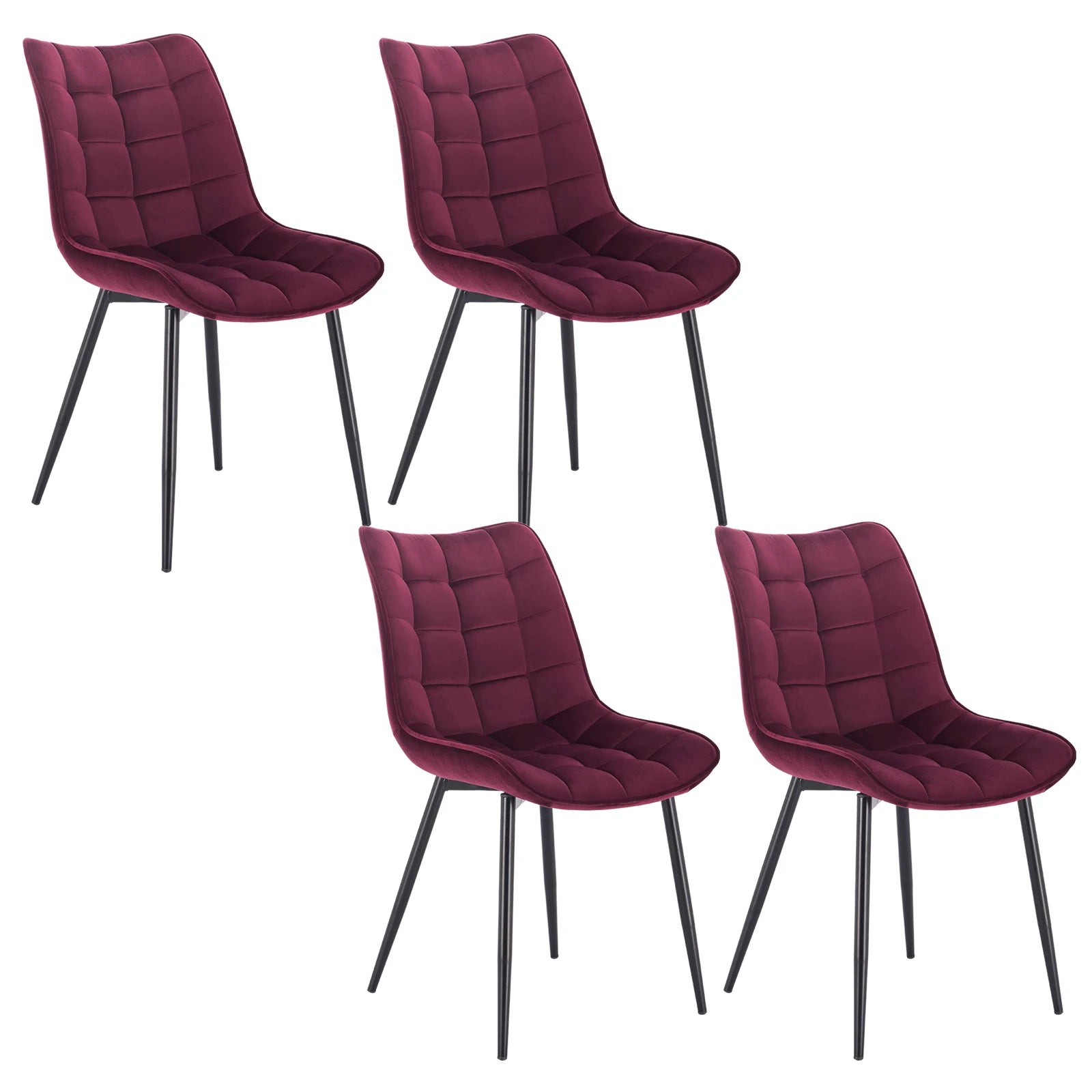 Eetkamerstoelen – Stoelen – Lederlook Stoelen – Metalen Poot – Ergonomisch Design – Antislip Voetdoppen - Fluweel Bordeaux - QUORE