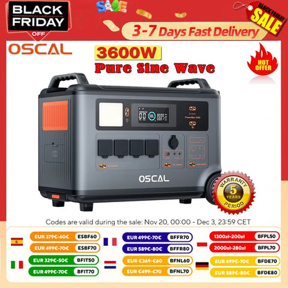 Draagbare Powerstation – Mobiele Accu – Noodstroomvoorziening – Zonne-energie Generator – 3600 Wh Capaciteit – Pure Sinusgolf Inverter – 14 Outputs