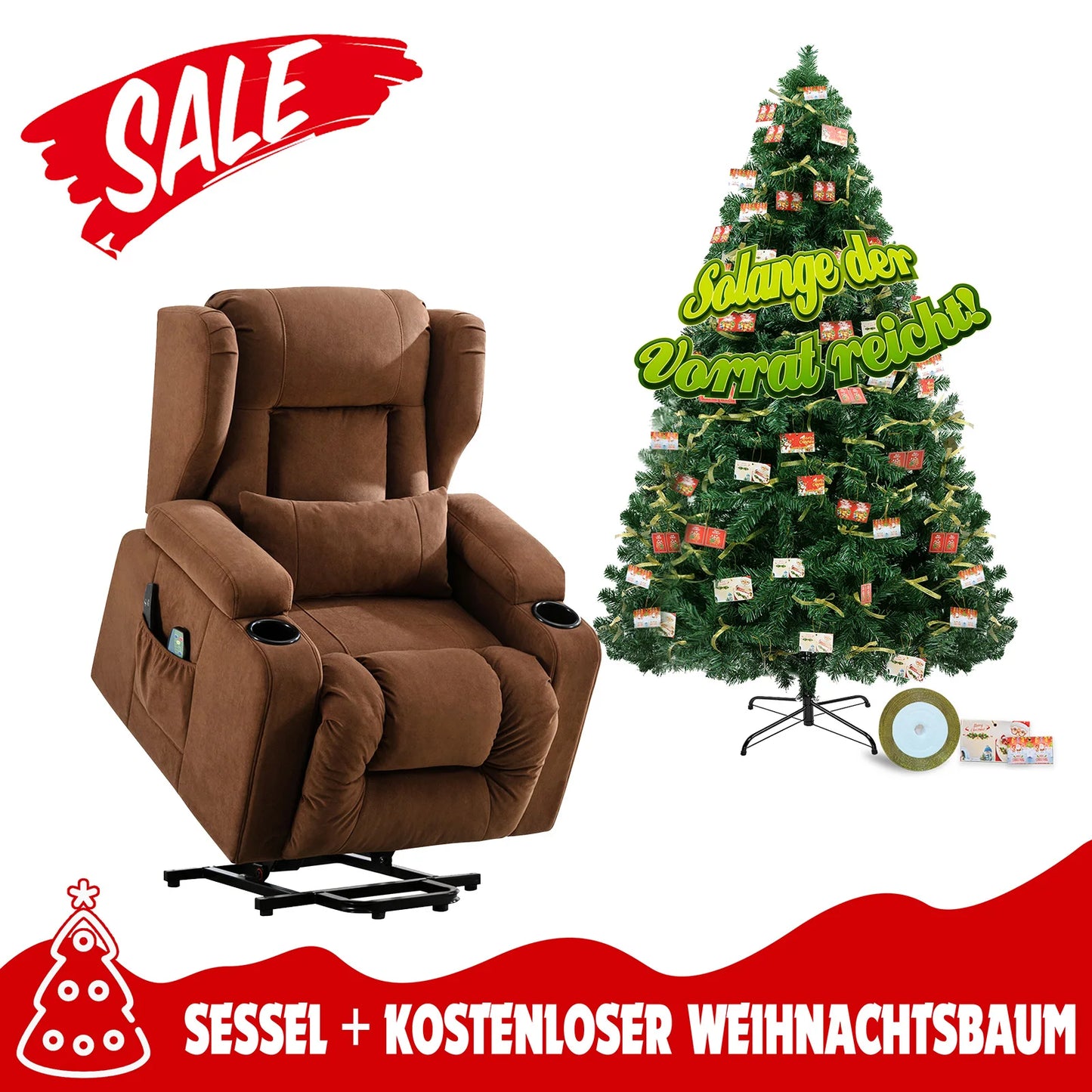 Relaxfauteuil en Kunstkerstboom Set – Relaxstoel – TV Fauteuil – Lounge Stoel – Verstelbare Fauteuil – Hoogwaardig Schuim – Vlamvertragende PVC Kerstboom