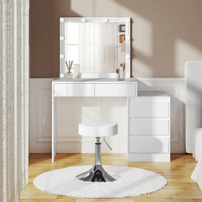 Kaptafel – Make-uptafel – Dressoir – Toilet – Schminktafel – Dimbare LED Spiegel – Verstelbare Kruk