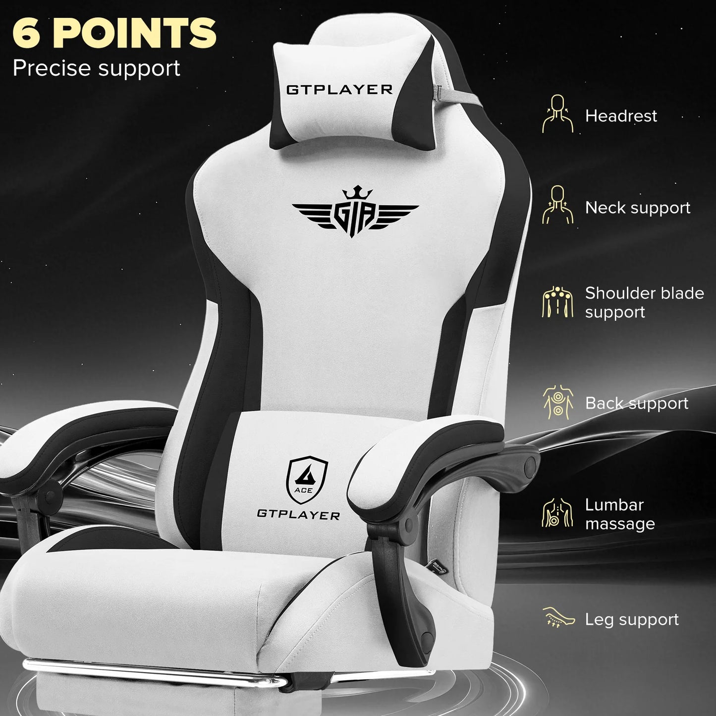 Gamingstoel – Gamestoel – Gaming Chair – Game Stoel – Bureaustoel – Ergonomisch Design – Ademend Stof – Verstelbare Rugleuning 165° – Uitklapbare Voetensteun – Max 150 kg