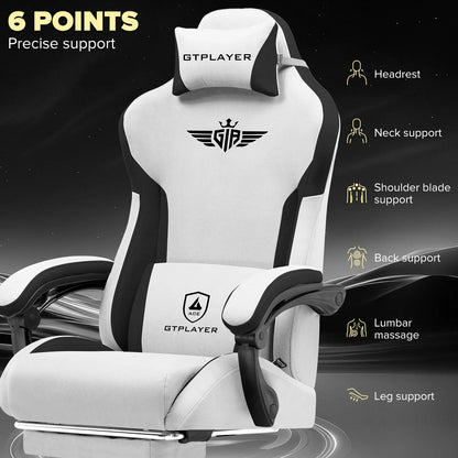 Gamingstoel – Gamestoel – Gaming Chair – Game Stoel – Bureaustoel – Ergonomische Rugleuning – Ademend Stof – Verstelbaar tot 165° – Uittrekbare Voetensteun – Max 150 kg – Blauw - QUORE