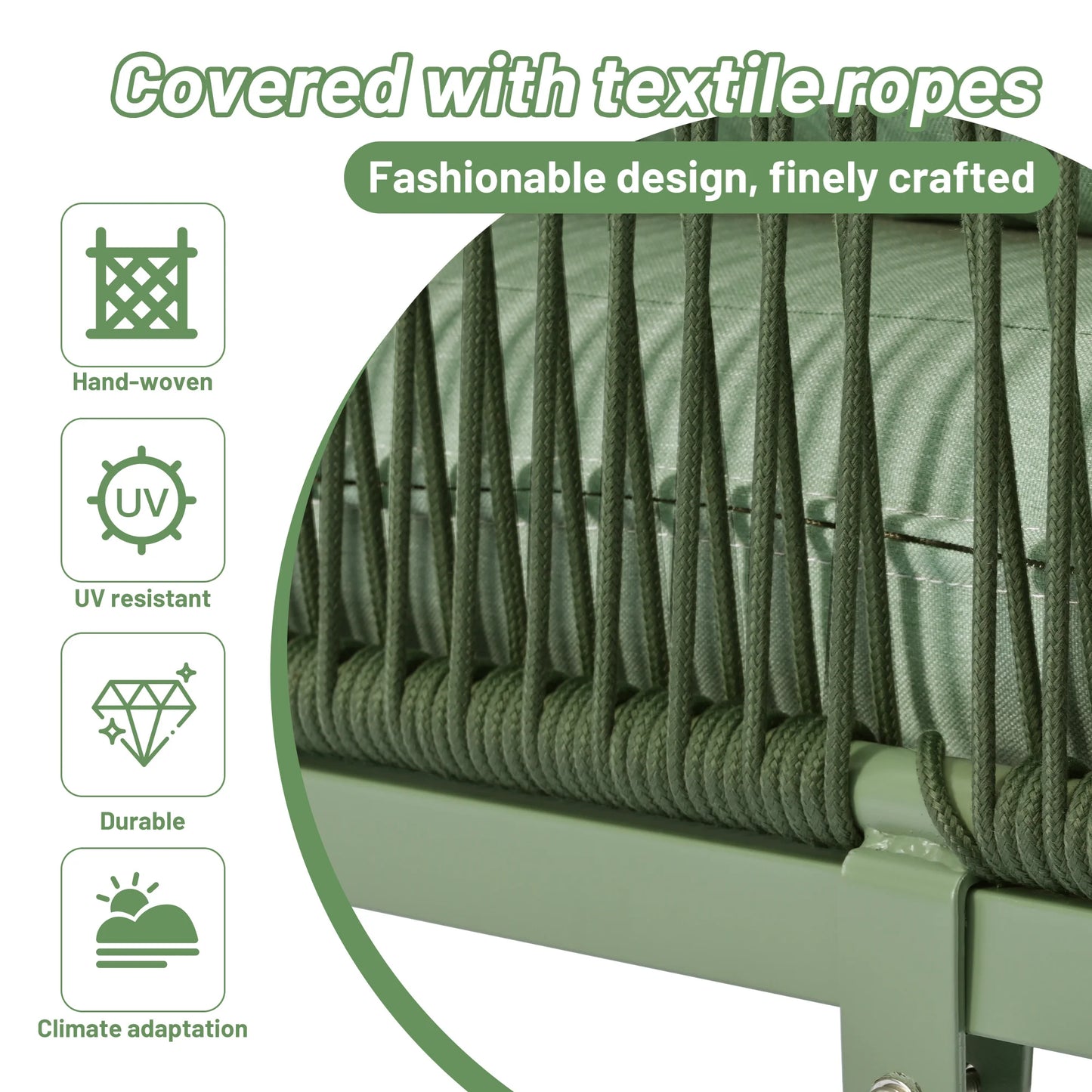 Groene Loungeset – Buitenmeubel – Tuinset – Terras Meubilair – L-Vorm – Waterbestendig Touw – Metalen Frame