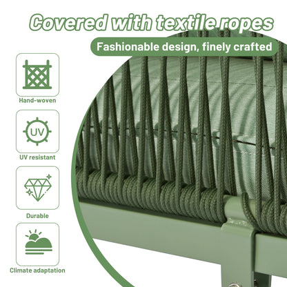 Groene Loungeset – Buitenmeubel – Tuinset – Terras Meubilair – L-Vorm – Waterbestendig Touw – Metalen Frame