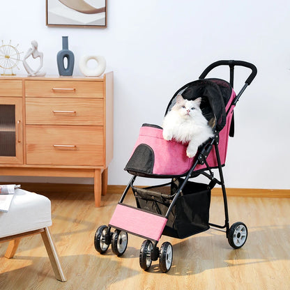 Hondenbuggy -  Wagen - Huisdieren - Vouwbare - met Grote Opbergruimte - Lichtgewicht - 360° Slijtvrije Rubberwielen - Gaasvensters - Voor Kleine Honden en Katten - Buitenwandelen - Tot 40 kg - Groen