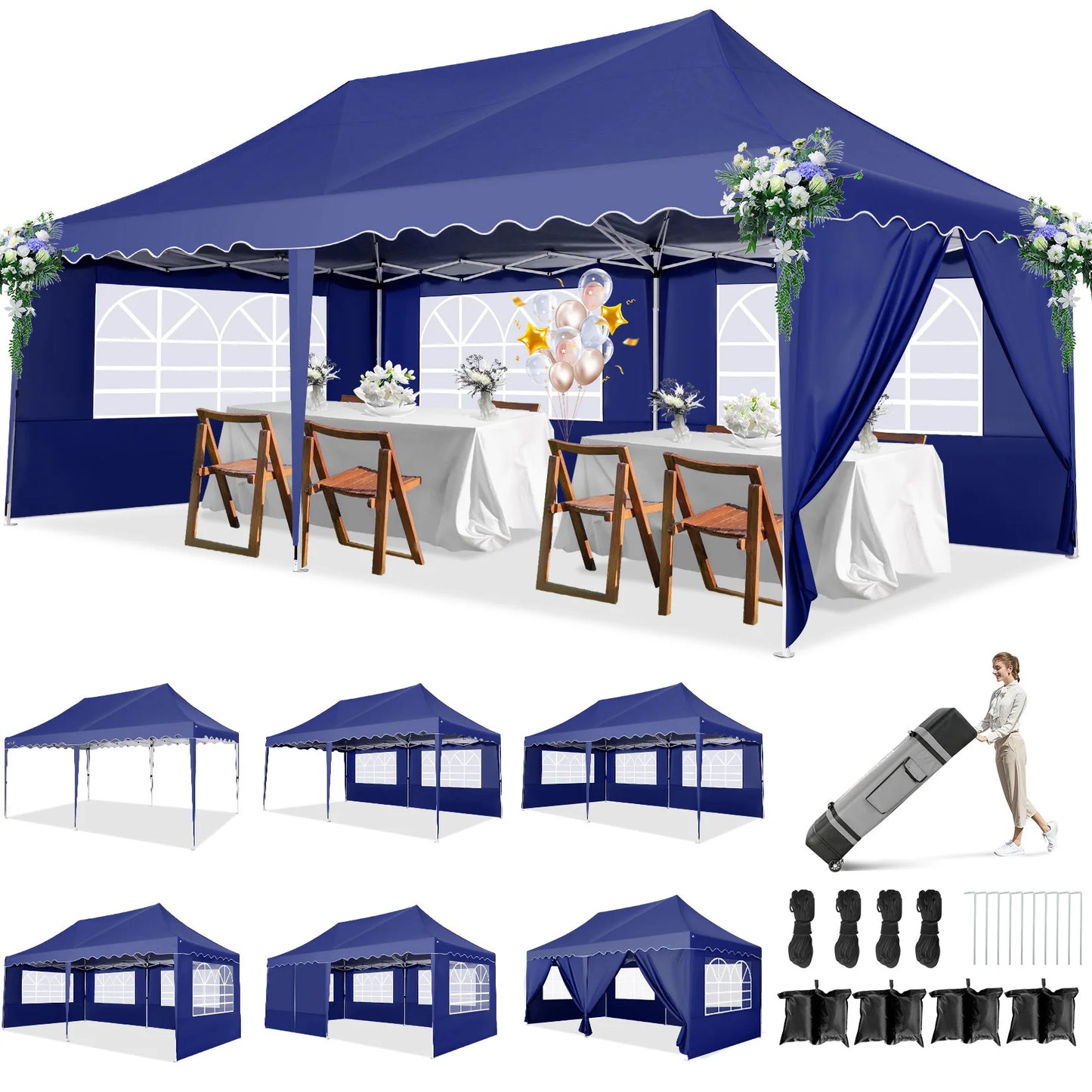 Tuinpaviljoen – Tuinoverkapping – Partytent – Buitenverblijf – Overkapping – Roestvrij Stalen Frame – Waterdicht Oxford Doek - 3 x 6 Meter - Donkerblauw