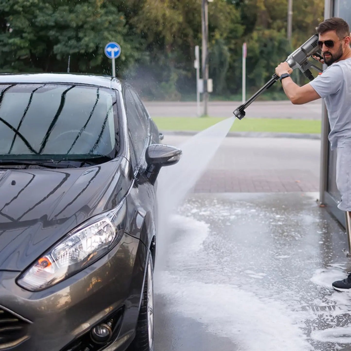 Hogedrukreiniger - Hogedruk Auto-Wasser - Hogedrukspuit  - met Accu - 6-in-1 - Draagbare Autowas - 18V - 200 Bar - 5M Slang - 1 Batterij