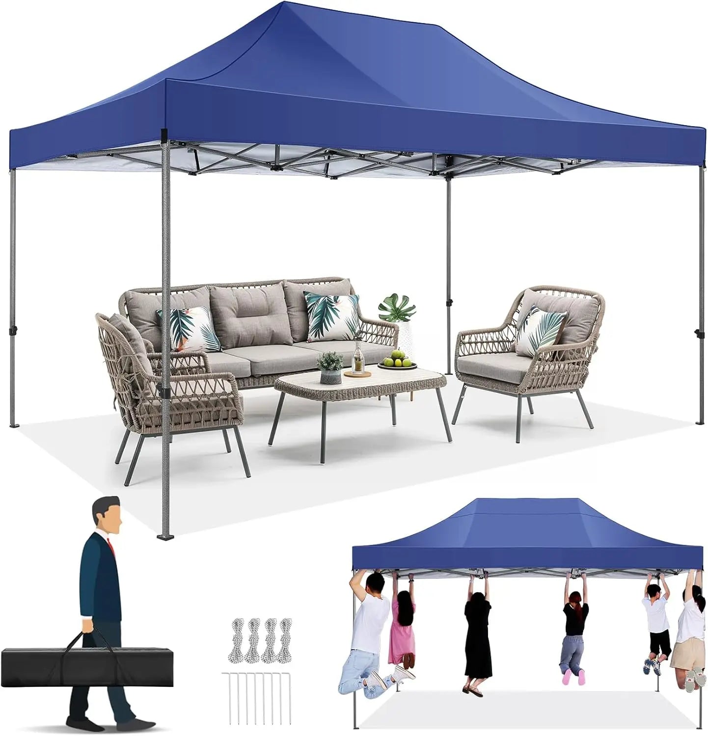 Partytent – Tuinpaviljoen – Overkapping – Tent – Waterdicht – 3 X 4,5 Meter – UV-Bescherming 50+ - Blauw