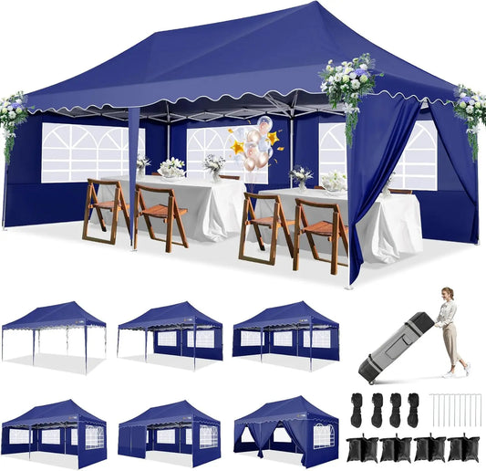 Partytent – Tuinpaviljoen – Evenemententent – Overkapping – 3x6 Meter – Staalframe – Waterdicht Met Zijwanden - Marineblauw